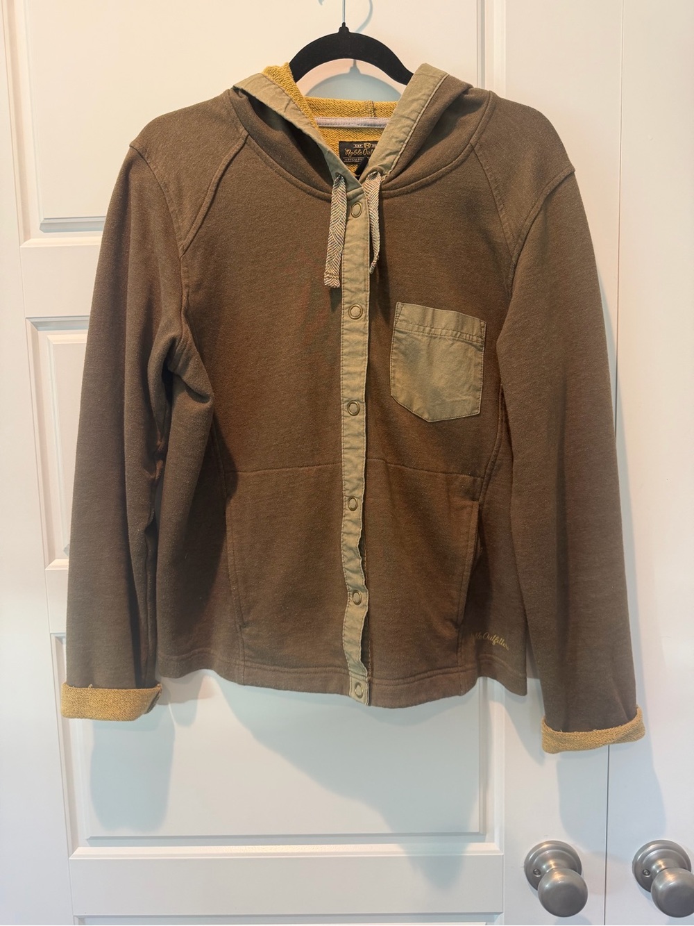 Noble Outfitters Snap Button Hoodie Olive Contrasting Green Earthy Womens Large